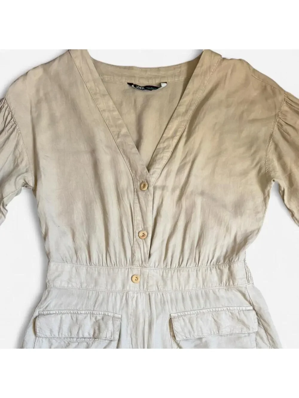 Zara Women's Cream and Tan Playsuit-romper